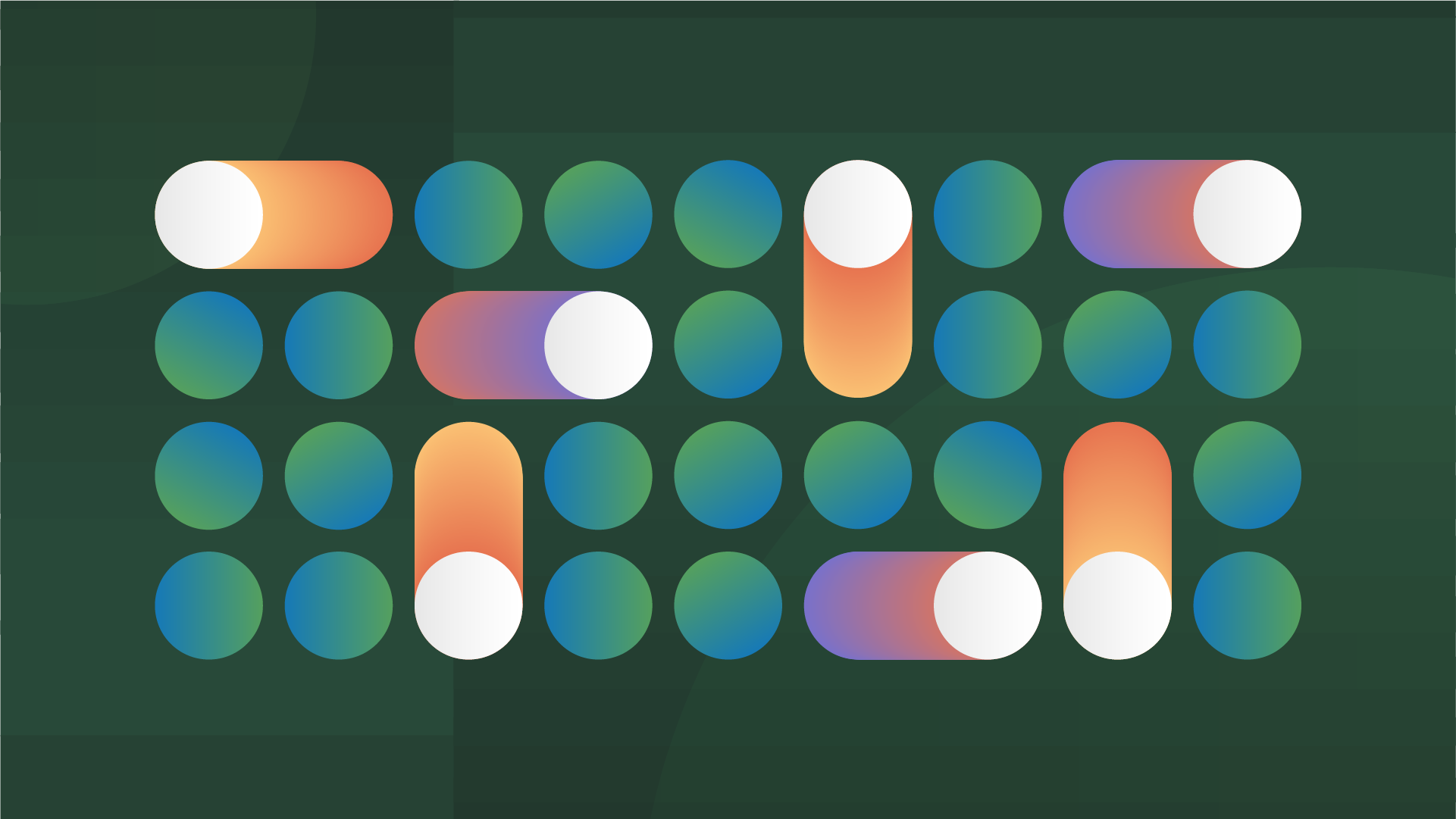 Different colored toggles in a grid of green and blue dots